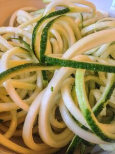 Zucchini noodles prepared with a spiral slicer