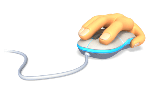 A hand clicking on a computer mouse getting ready to place an online order.